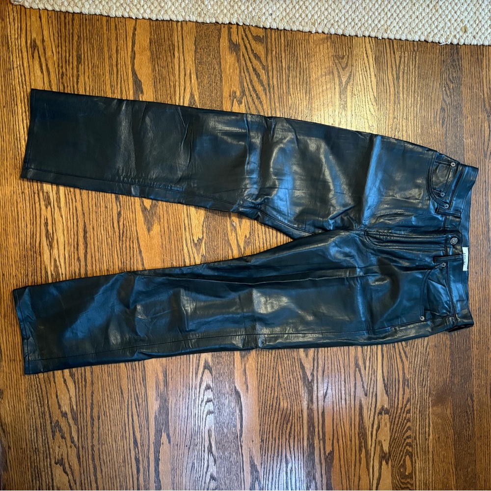 Agolde Black Leather straight leg pant